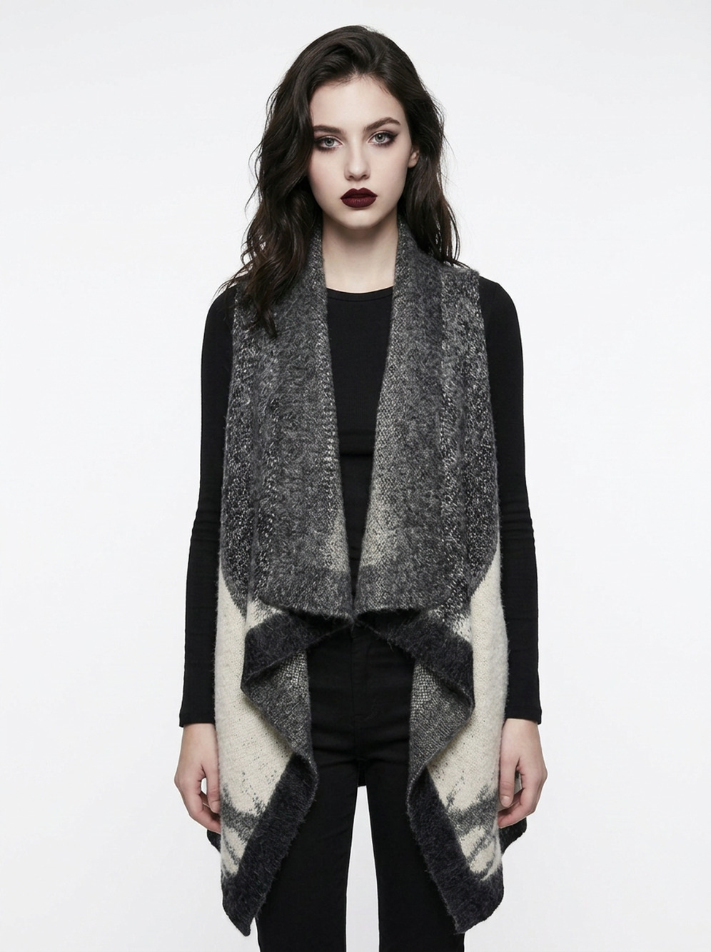 All Saints Maraz Knit Sweater Vest Gilet Vintage Draped Open Wool Mohair US 2